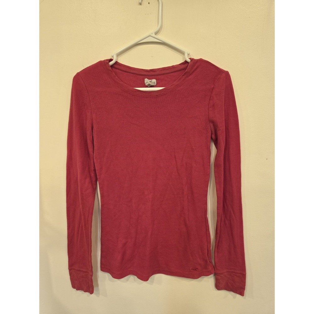 Y2K Hollister Red Waffle Knit Long Sleeve Crewneck Fitted Thermal Top Large